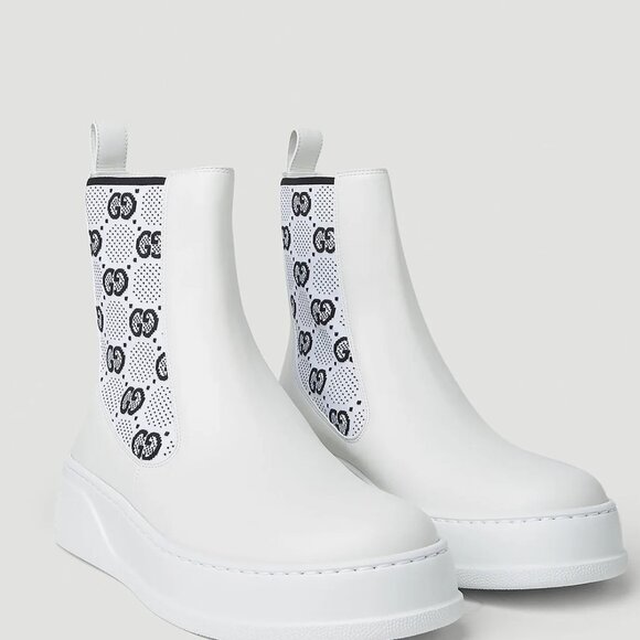 NIB Gucci Chelsea GG inlets white leather pull on booties IT 38.5 US 8.5 - Picture 1 of 7